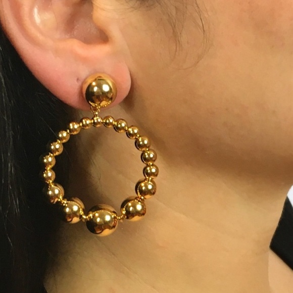 Kate Spade Light Up the Room Gold Plated Drop Hoop Earrings w/ Circular Accents - Picture 3 of 4